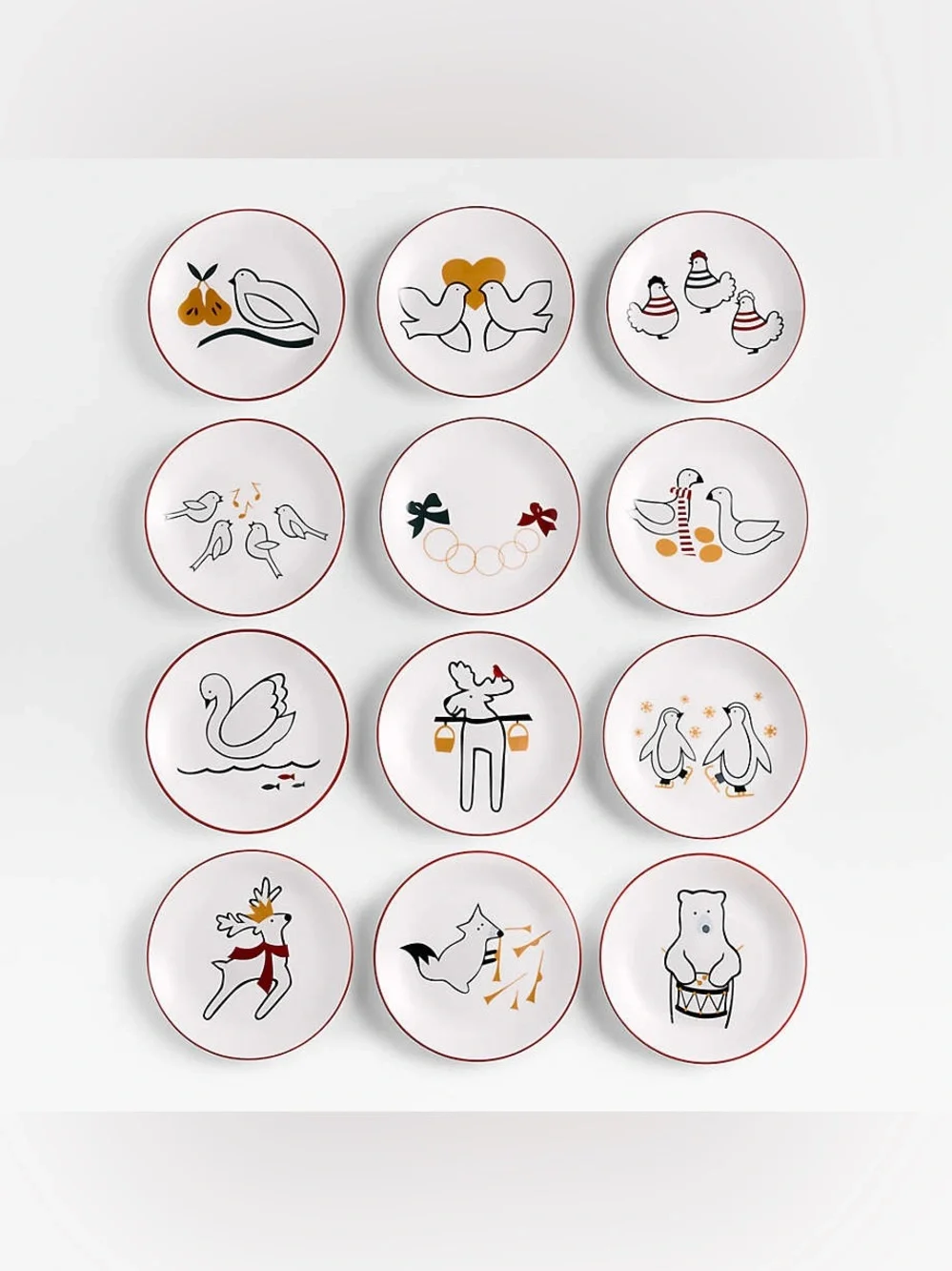 Brand New Crate & Barrel Christmas Appetizer Plates with Stand, Set of 12, NWT
